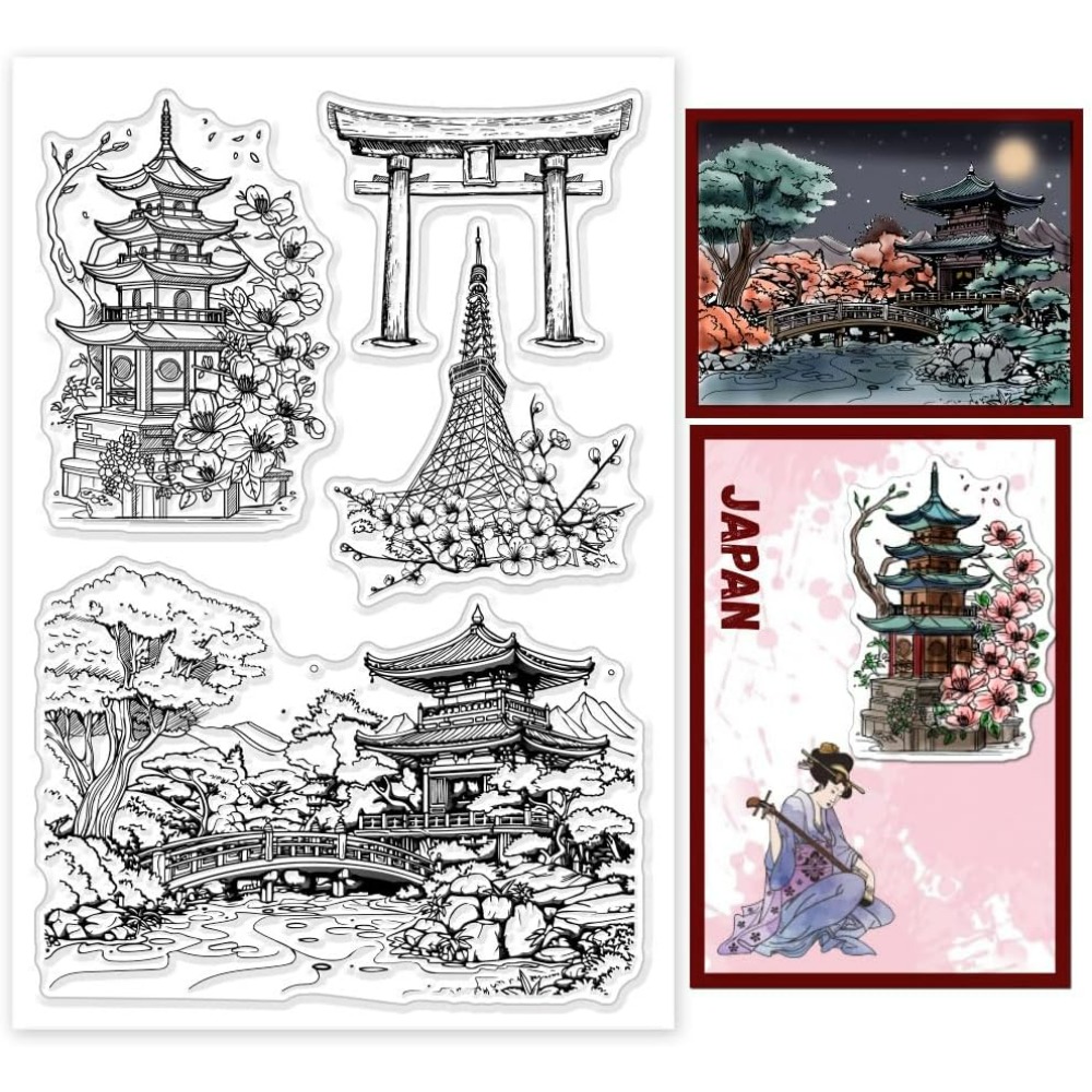 Rubber Stamp Blank - DIYスクラップブッキングカード用のランドスケープクリアスタンプ、シリコンシール、公園建築、透明シール、1枚