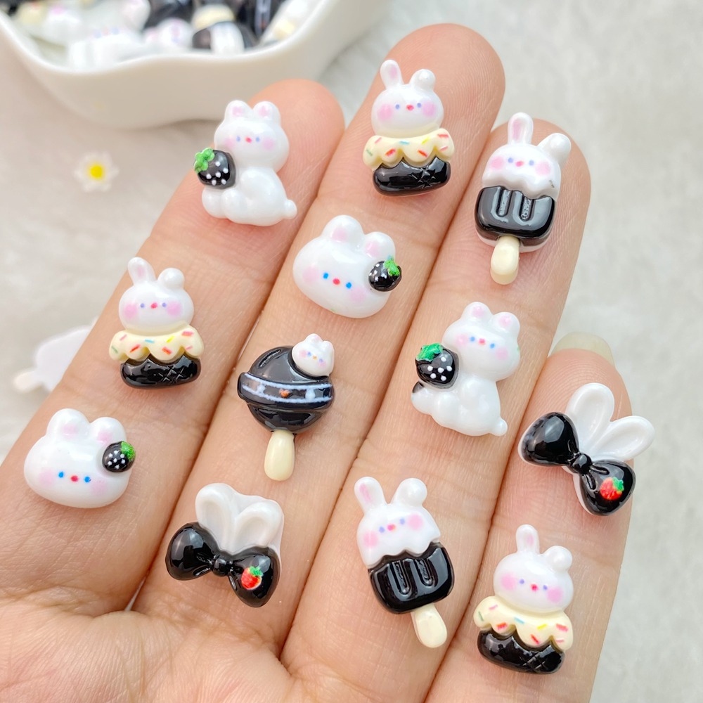 Art Craft Rabbit - 3D樹脂漫画ネイルアート,白いウサギのシリーズ,デザイナーチャーム,ラインストーン,DIY手工芸品,装飾,ジュエリー,20個