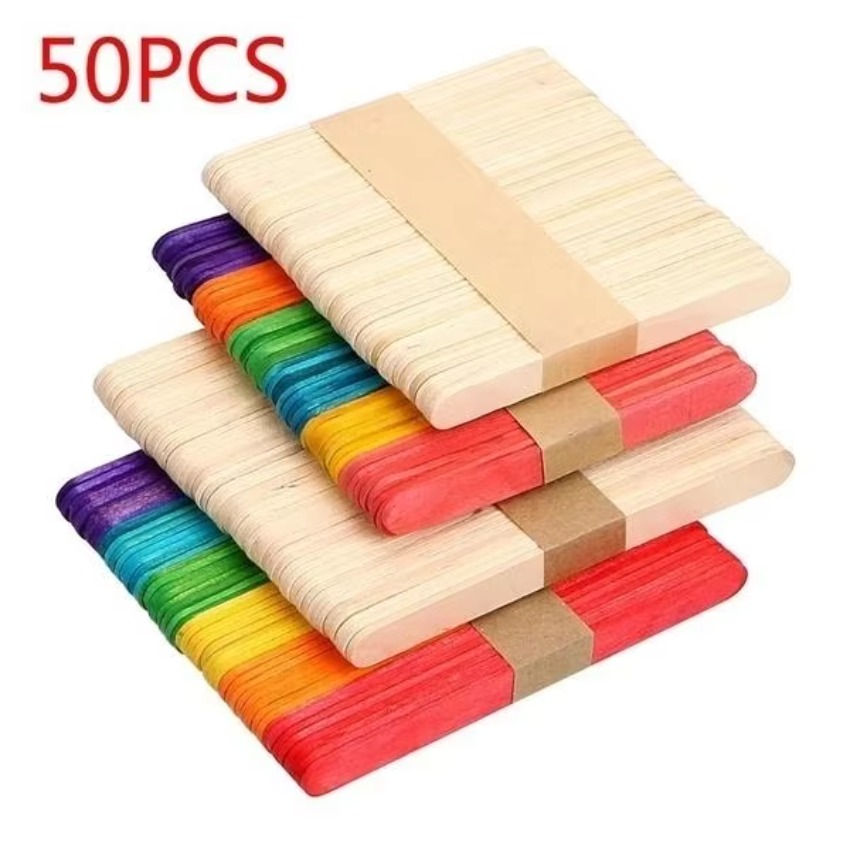 Art Craft With Ice Cream Stick - 50 個ロットナチュラルカラー木製アイスクリームスティック DIY 手芸作成ツール子供アートクラフト木製スティック家の装飾