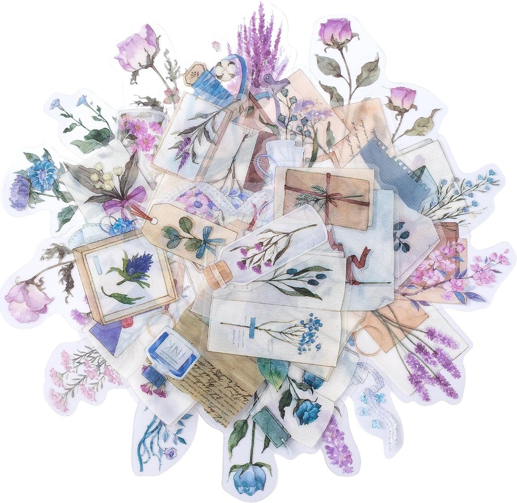 Art Craft Journals - スクラップブッキングステッカー,80枚,ヴィンテージ,ロマンチック,紫,花柄,粘着性,手作り,アート,スクラップブッキング