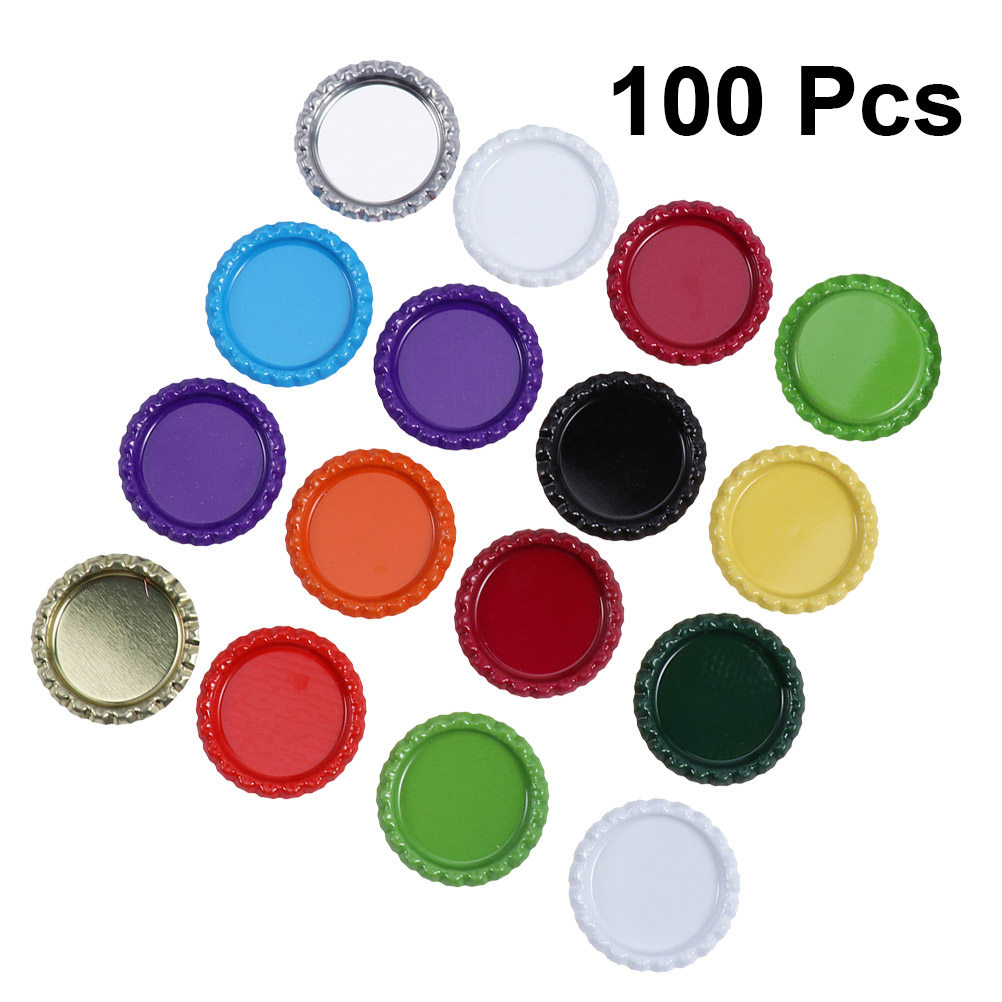The Art And Craft Of Jewelry - 100個入り ビールキャップ 25.4mm カラフルなブリキ製 平底 DIYクラフト用品