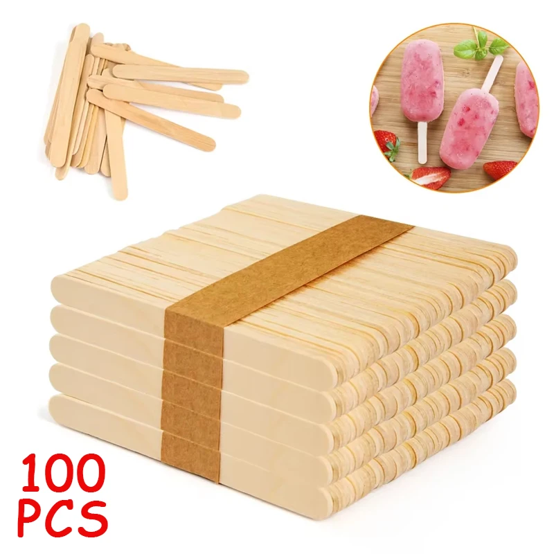Art Craft With Ice Cream Stick - 100 個アイスクリームアイスキャンデースティック木製スティックアイスクリームスプーンハンドクラフトアートアイスクリームロリーケーキツール DIY 木製スティック