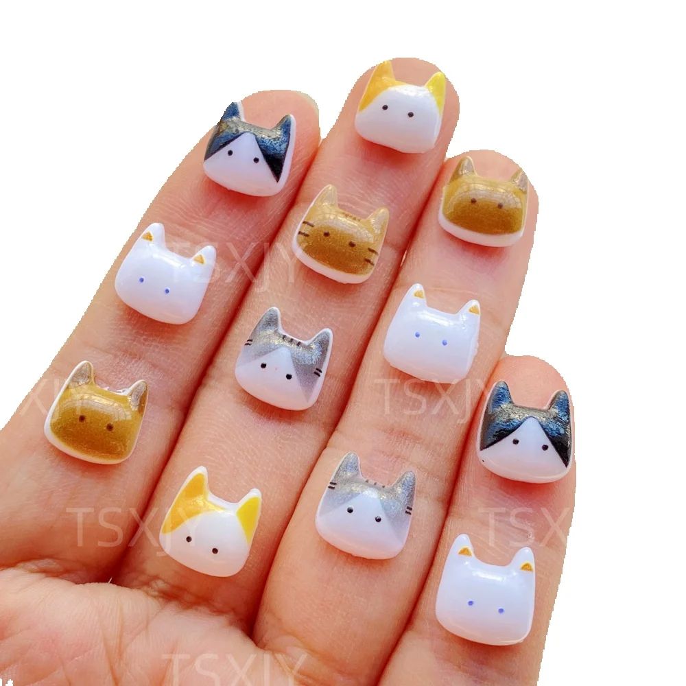 Art Craft Easter - 50個入り 可愛いミニ漫画風動物子猫ネイルアートフラットバックストーンフィギュアスクラップブックチャームDIYジュエリーデコレーションクラフト
