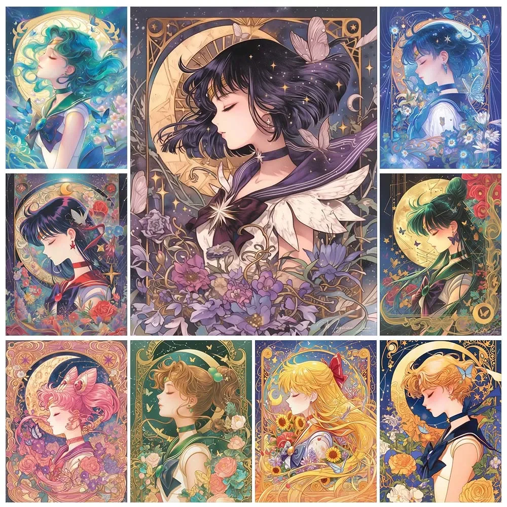 Art Craft Girl - 漫画アニメダイヤモンドペインティング美少女月少女戦士貼り付けダイヤモンド刺繍手作りDIYモザイク家の装飾ギフト