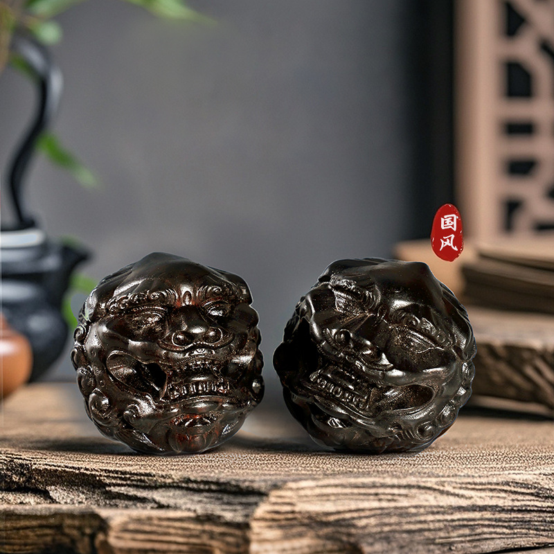 Art Craft Easter - 中国黒檀彫刻の覚醒獅子ハンドマッサージボール、家の装飾アートクラフト、文玩愛好家への収集価値のある贈り物