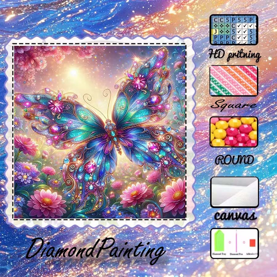Art Craft Butterfly - 1 ピース 5D DIY フロッキングクロス、特殊ドリル、ダイヤモンドペインティングキット、蝶、花、パターンモザイク、ダイヤモンドアート