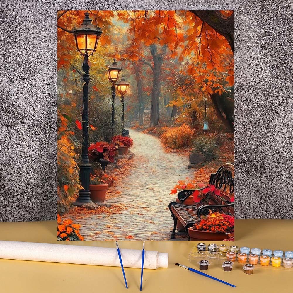 Art And Craft Autumn - 1枚入りフレームレス20x30cm 数字塗り絵 秋の森 フレームなし 大人子供向けDIYクラフト絵画キット ウォールアート