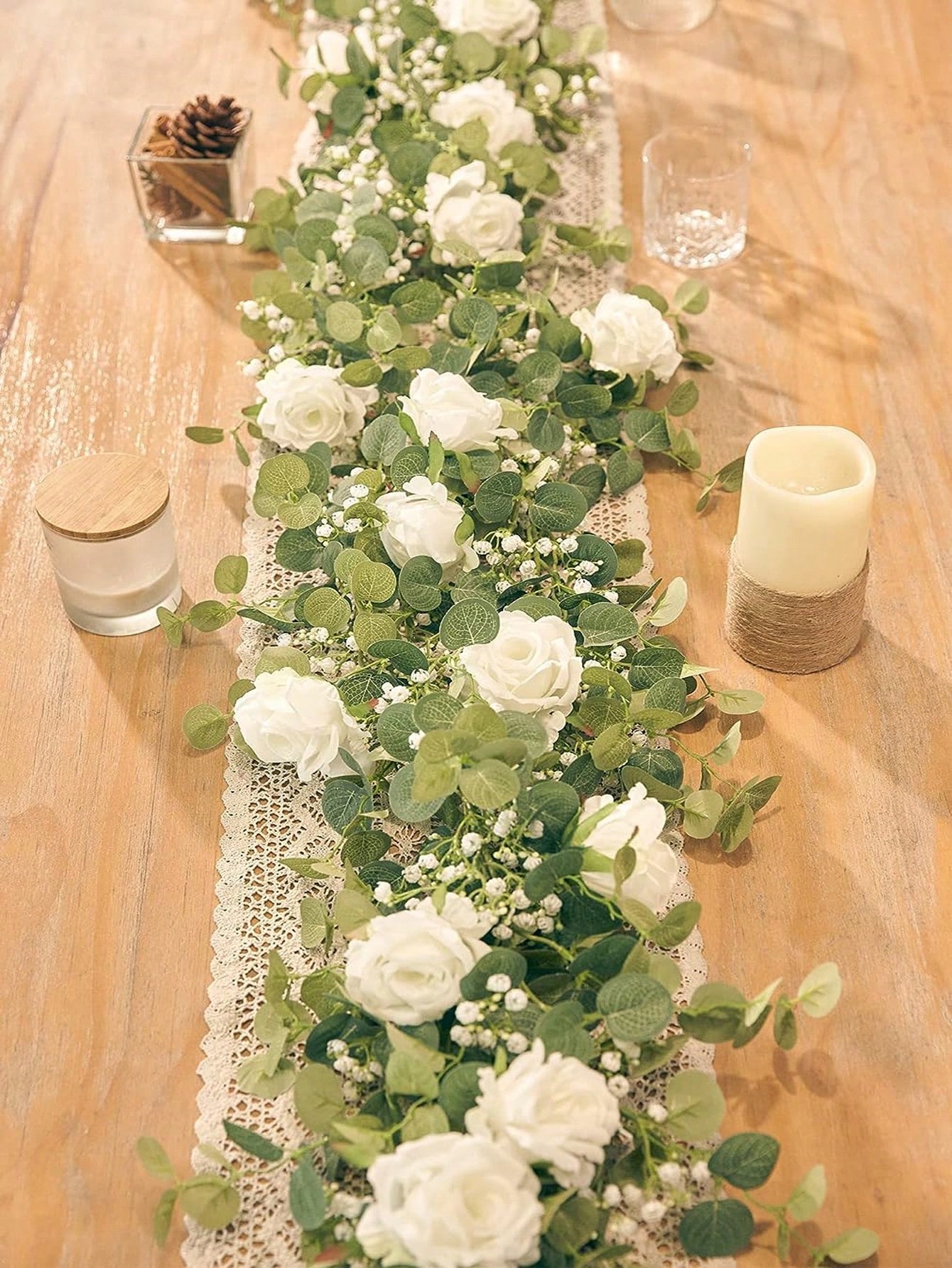 Art Craft For 3 Year Old - 1pc 5.9FT 人工ユーカリつる偽のバラの花カスミソウ花輪結婚式ホームパーティークラフトアートテーブルランナーの装飾