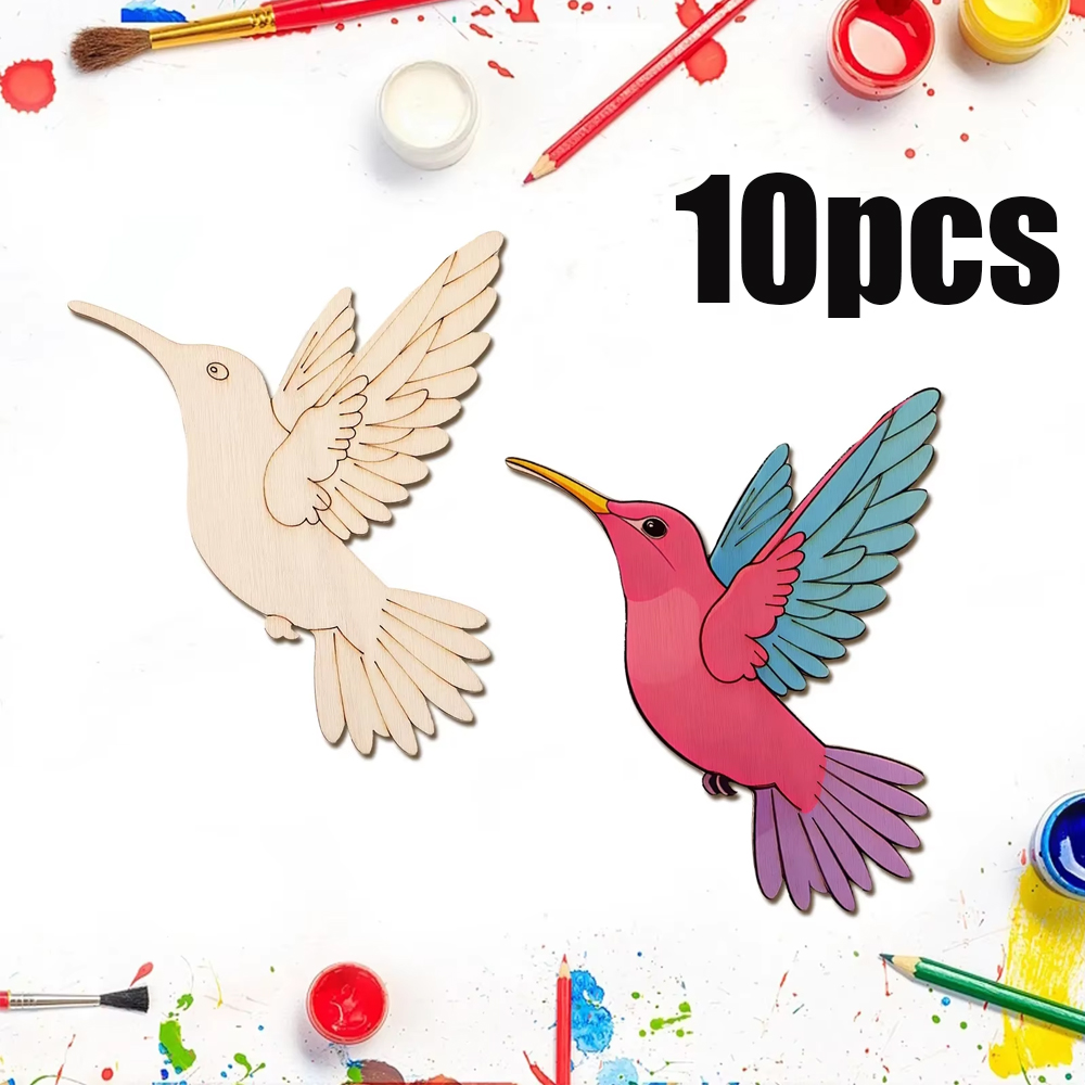 Art Crafting - 10個入り未完成木製動物鳥の切り抜き、木製吊り下げ飾り用木製クラフトセット、DIYアートクラフトペイントホームパーティーデコレーション