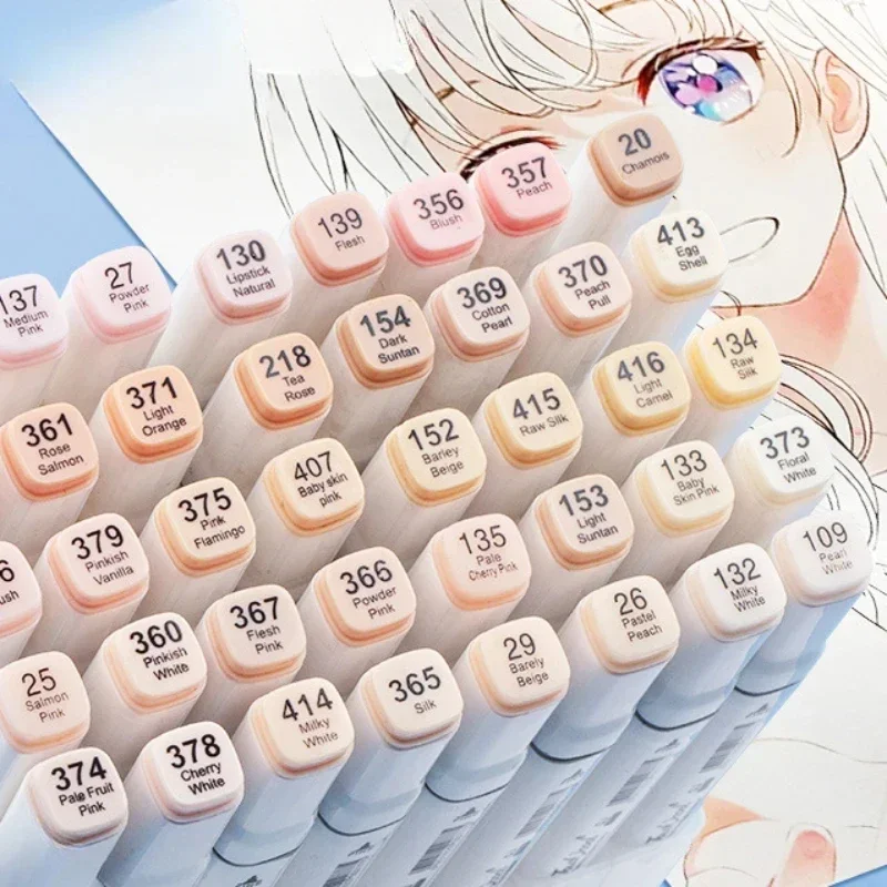 Illustration Marker Set - 6/12/24/30 色の肌のトーンデュアルヘッドマーカーセット絵画描画蛍光ペン学校画材アーティストのための韓国文具