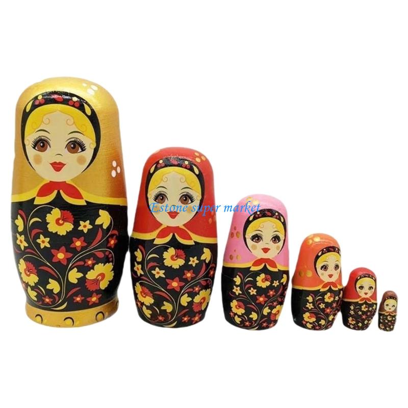 Art Craft Girl - 090B 6 層ロシアの入れ子人形木製手描きの子供の伝統的な民俗芸術のおもちゃ