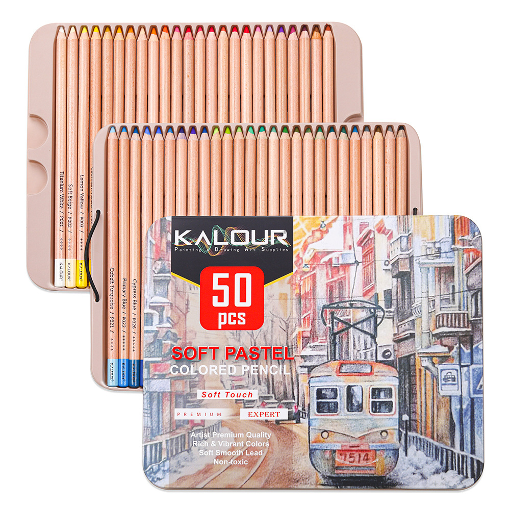 Colored Pencil Professional - KALOUR 50色高級鉄製ボックス入り色鉛筆は、プロ仕様の粉体塗装シリーズの色鉛筆で、アート描画に最適です。