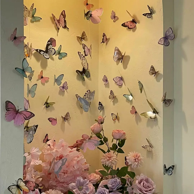 Art Craft Earth Day - 12個入り 3D蝶々ウォールステッカー DIYアートデコレーション デカール クラフト壁画ステッカー ホームデコレーション