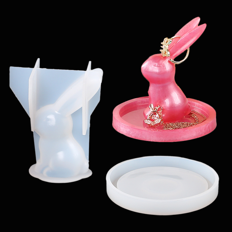 Art Craft Rabbit - 2 個 3D バニーリングホルダーシリコーンエポキシ樹脂金型ウサギのジュエリー収納ディスプレイ DIY アートクラフト装飾鋳造家の装飾