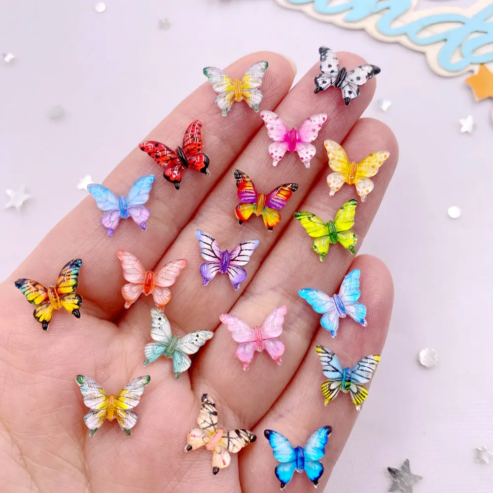 Art Craft Easter - 50 個 10 ミリメートル混合樹脂カラフルなミニクリスタル蝶フラットバックラインストーン置物 DIY ネイルアートアップリケ工芸品アクセサリー
