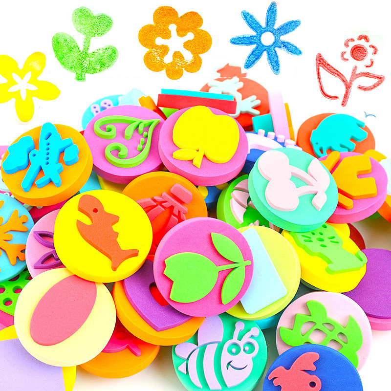 Art Craft For 3 Year Old - ペイント用フォームスタンプ、かわいい動物の笑顔の顔のペイント、スポンジシール、アートクラフト、描画ツール、子供向け幼児教育玩具、バッグあたり6個
