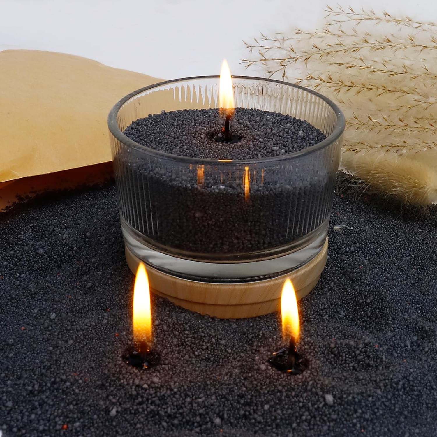 Candle Making Wax - 黒色のキャンドルサンド（芯付き）、200g、10個の芯付きパールキャンドルサンド、パールキャンドル、ワックスキャンドル製造用ワックス顆粒