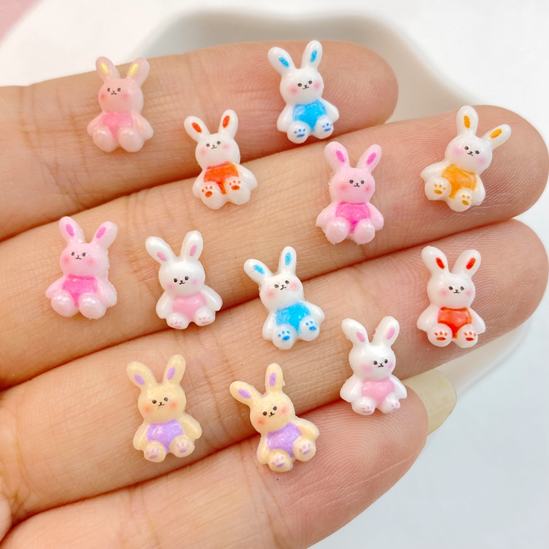 Art Craft Rabbit - 混合ネイルアート樹脂チャーム,かわいい動物,デザイナーラインストーン,DIYクラフト,3D装飾,新しい,50個