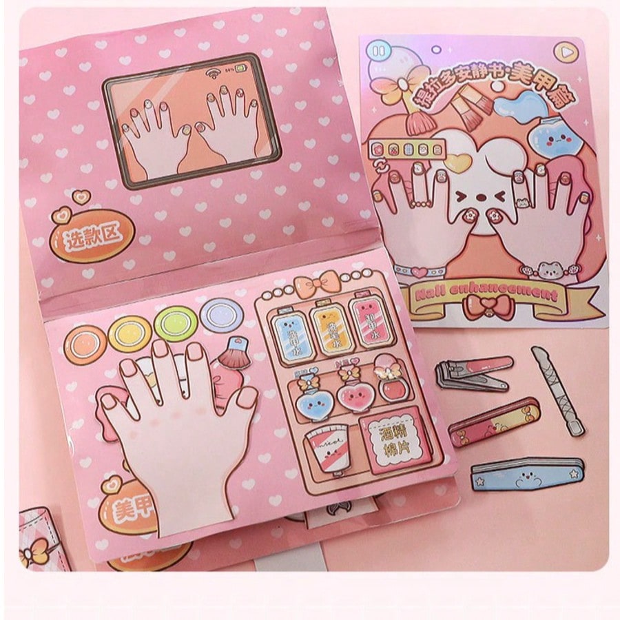 Art Craft For 3 Year Old - ピンクの子供用DIYネイルサロン 静かなカットステッカーブック ごっこ遊びマニキュアおもちゃ 未完成の手作りギフト シムネイルアートシーン クラフトブック