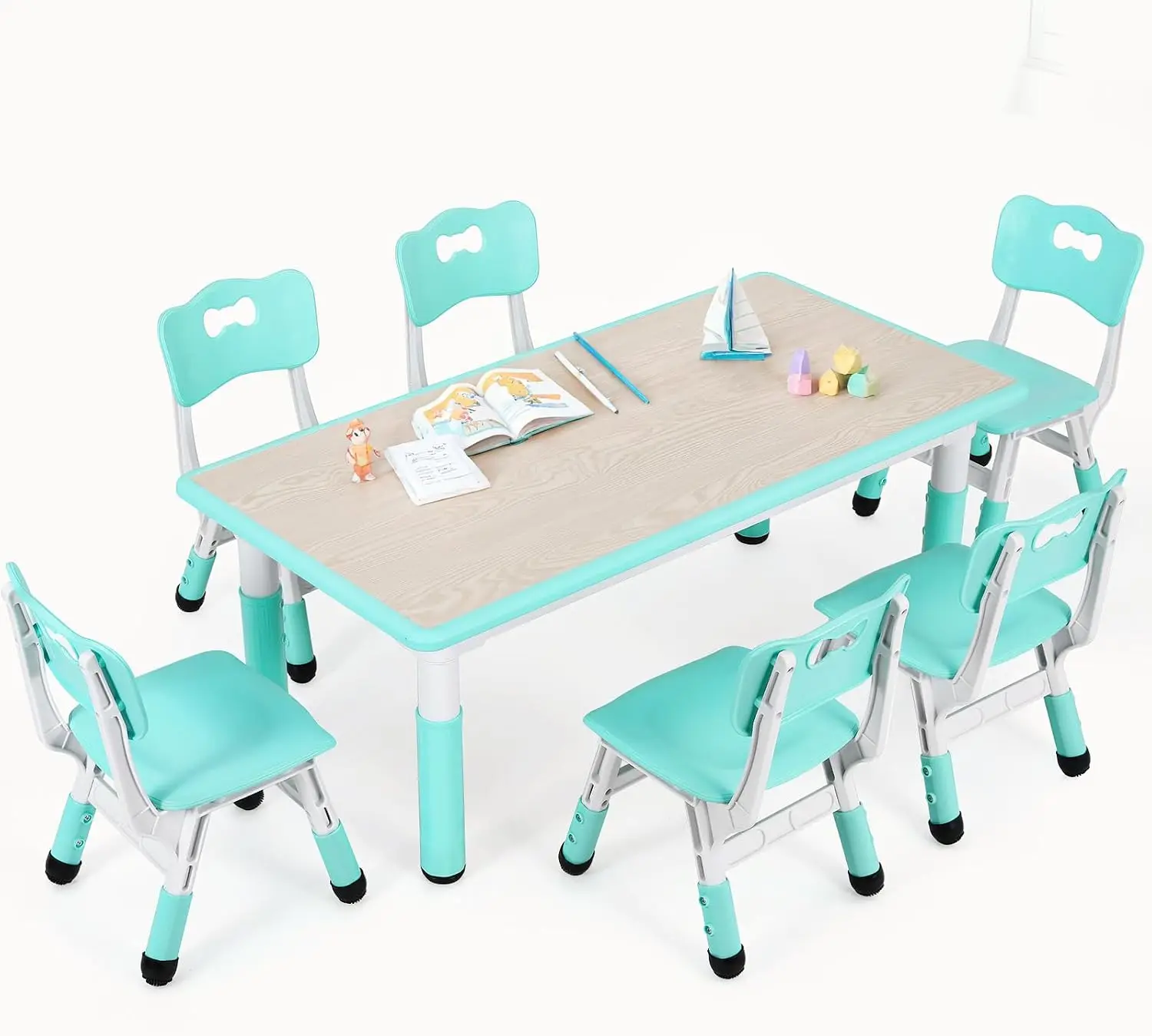 子供用テーブルと椅子6脚セット、高さ調節可能な落書きデスク  - Art Craft For Preschool のレビューと価格