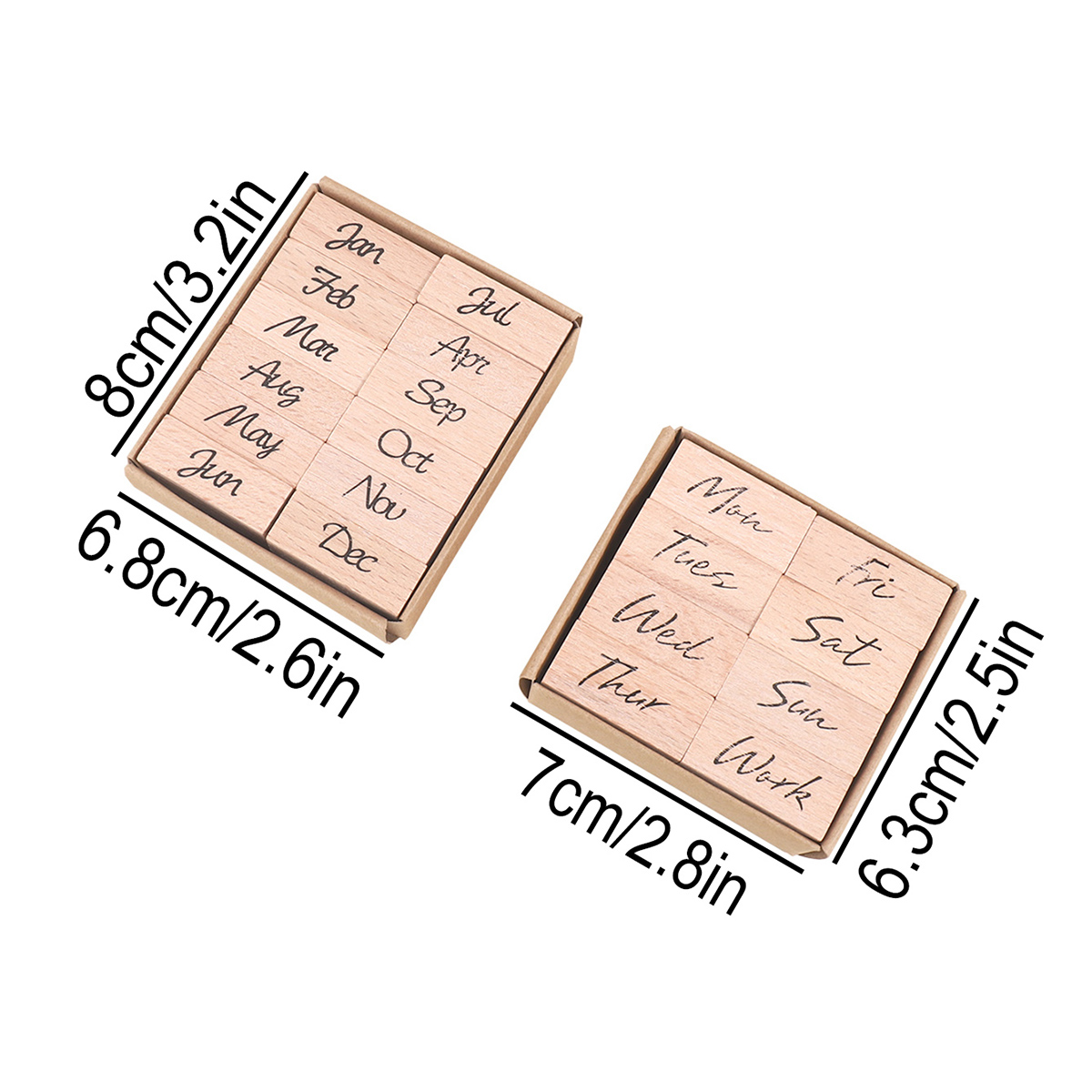 木製ゴム印セット 月曜日、平日、数字、DIY ジャーナルプラ - Rubber Stamp Blank のレビューと価格
