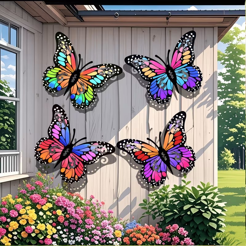カラフルな金属製の蝶の像の壁飾り4個セット。庭園、中庭、屋外 - Art Craft Butterfly のレビューと価格