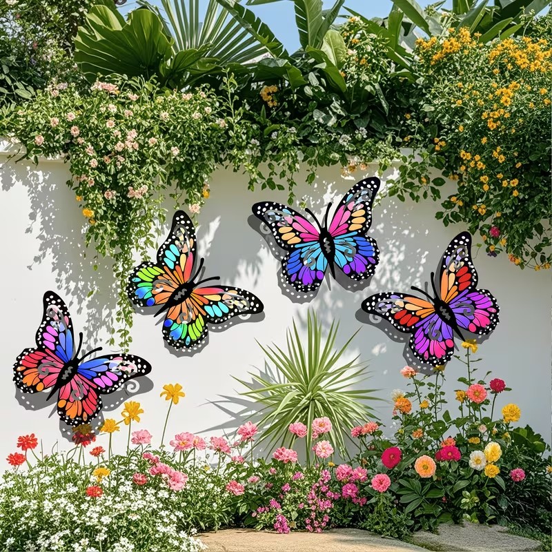 カラフルな金属製の蝶の像の壁飾り4個セット。庭園、中庭、屋外 - Art Craft Butterfly のレビューと価格
