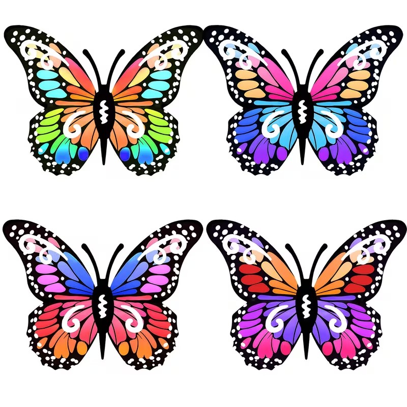 カラフルな金属製の蝶の像の壁飾り4個セット。庭園、中庭、屋外 - Art Craft Butterfly のレビューと価格