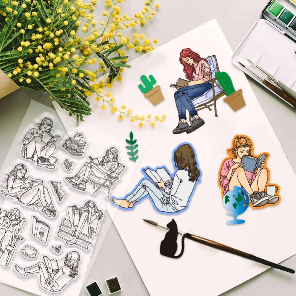 Lady and Books クリアスタンプ 本の読書 シリ - Rubber Stamp Blank のレビューと価格