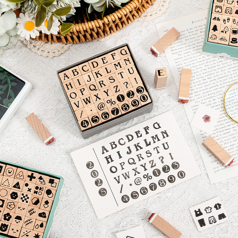 かわいい木製プランナーゴムスタンプセット、アルファベット数字 - Rubber Stamp Blank のレビューと価格