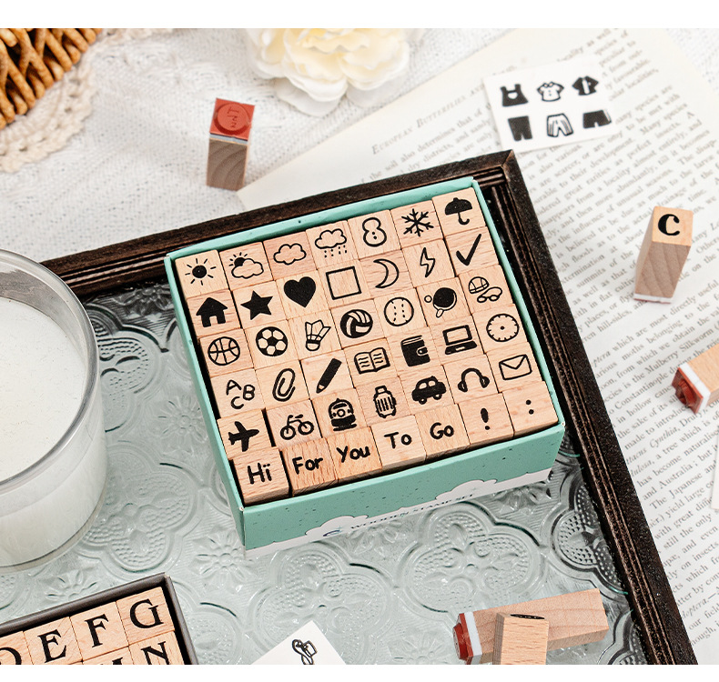 かわいい木製プランナーゴムスタンプセット、アルファベット数字 - Rubber Stamp Blank のレビューと価格