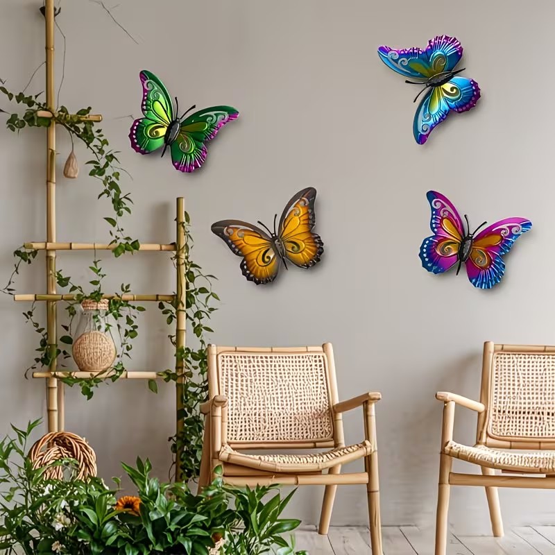 カラフルな金属製の蝶の像の壁飾り4個セット。庭園、中庭、屋外 - Art Craft Butterfly のレビューと価格