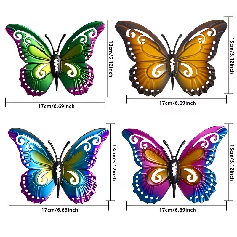 カラフルな金属製の蝶の像の壁飾り4個セット。庭園、中庭、屋外 - Art Craft Butterfly のレビューと価格