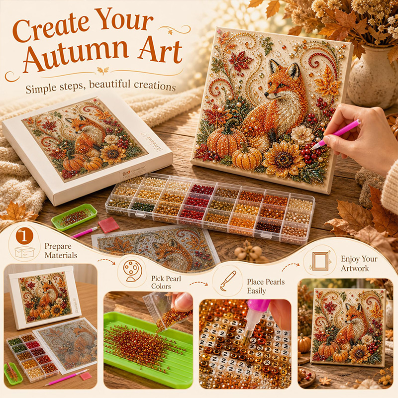 秋の絵画パールアートDIYセット 3Dパンプキンリスダイヤモ - Art And Craft Autumn のレビューと価格