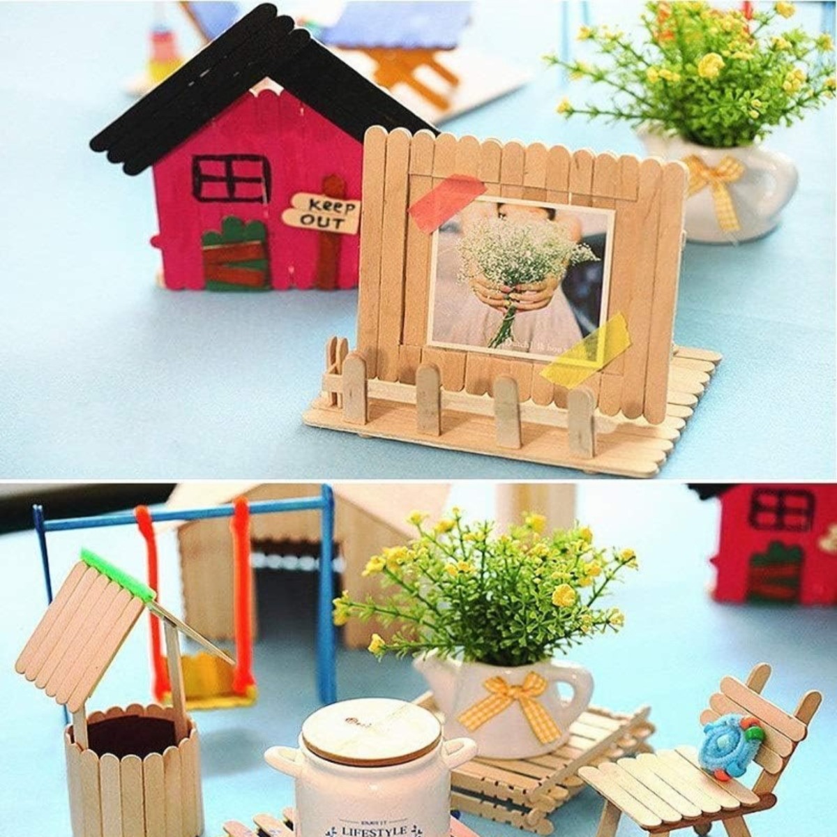 50本入り天然木製アイスキャンディースティック、DIYクラフ - Art Craft With Ice Cream Stick のレビューと価格