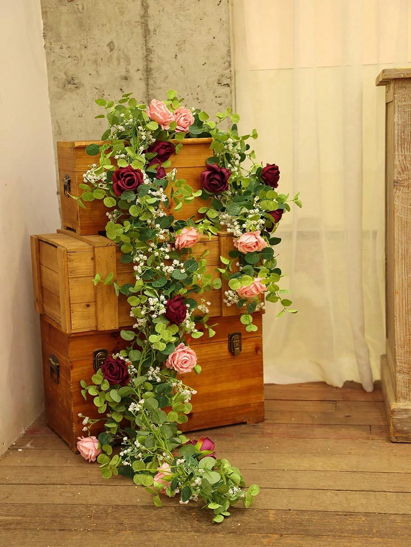 1pc 5.9FT 人工ユーカリつる偽のバラの花カスミソウ花 - Art Craft For 3 Year Old のレビューと価格