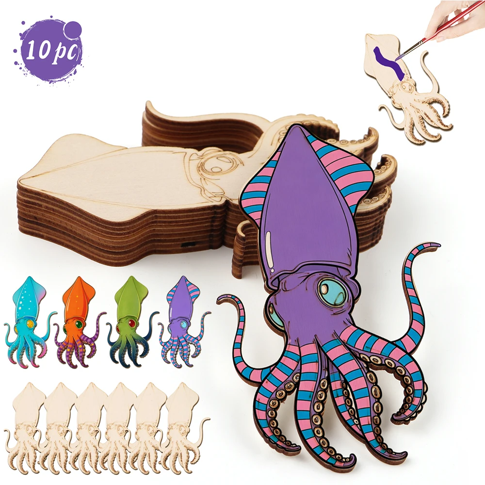 10個/セット 未完成の木製クラフト タコの動物オーナメント - Art Crafting のレビューと価格