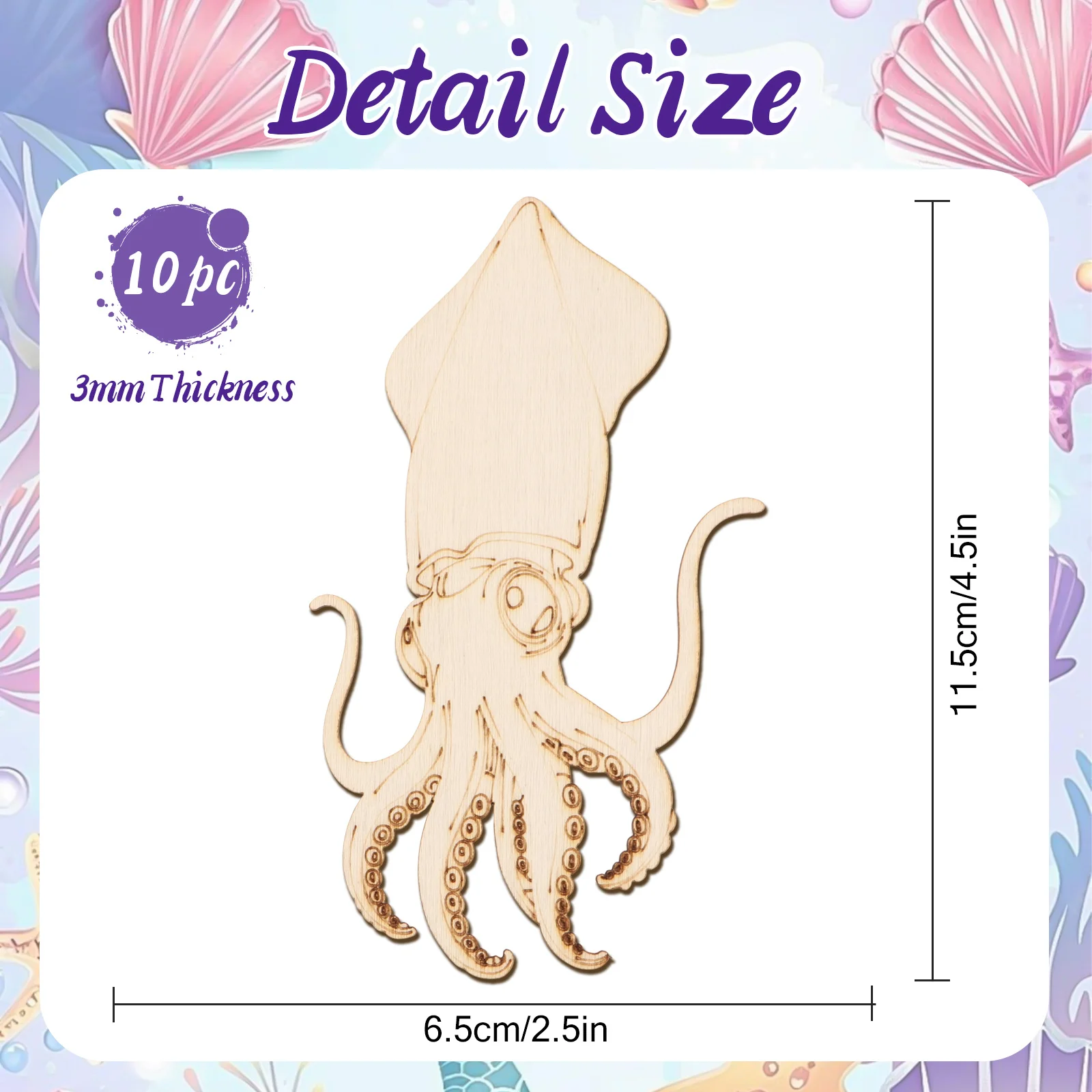10個/セット 未完成の木製クラフト タコの動物オーナメント - Art Crafting のレビューと価格