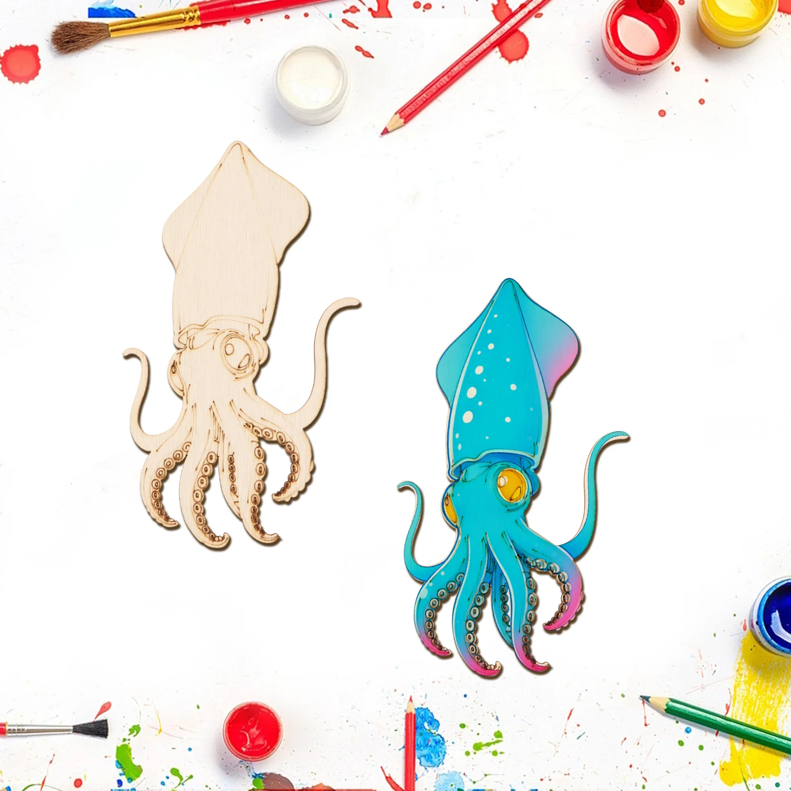 10個/セット 未完成の木製クラフト タコの動物オーナメント - Art Crafting のレビューと価格