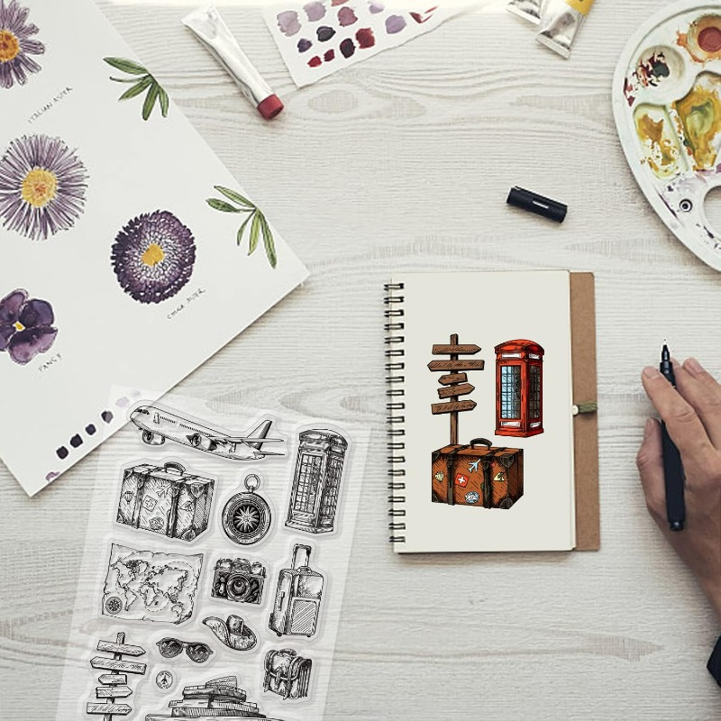 旅行シリコーンクリアスタンプ飛行機地図透明シリコーンスタンプ - Rubber Stamp Blank のレビューと価格