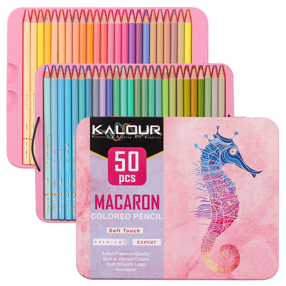 KALOUR 50色高級鉄製ボックス入り色鉛筆は、プロ仕様の - Colored Pencil Professional のレビューと価格