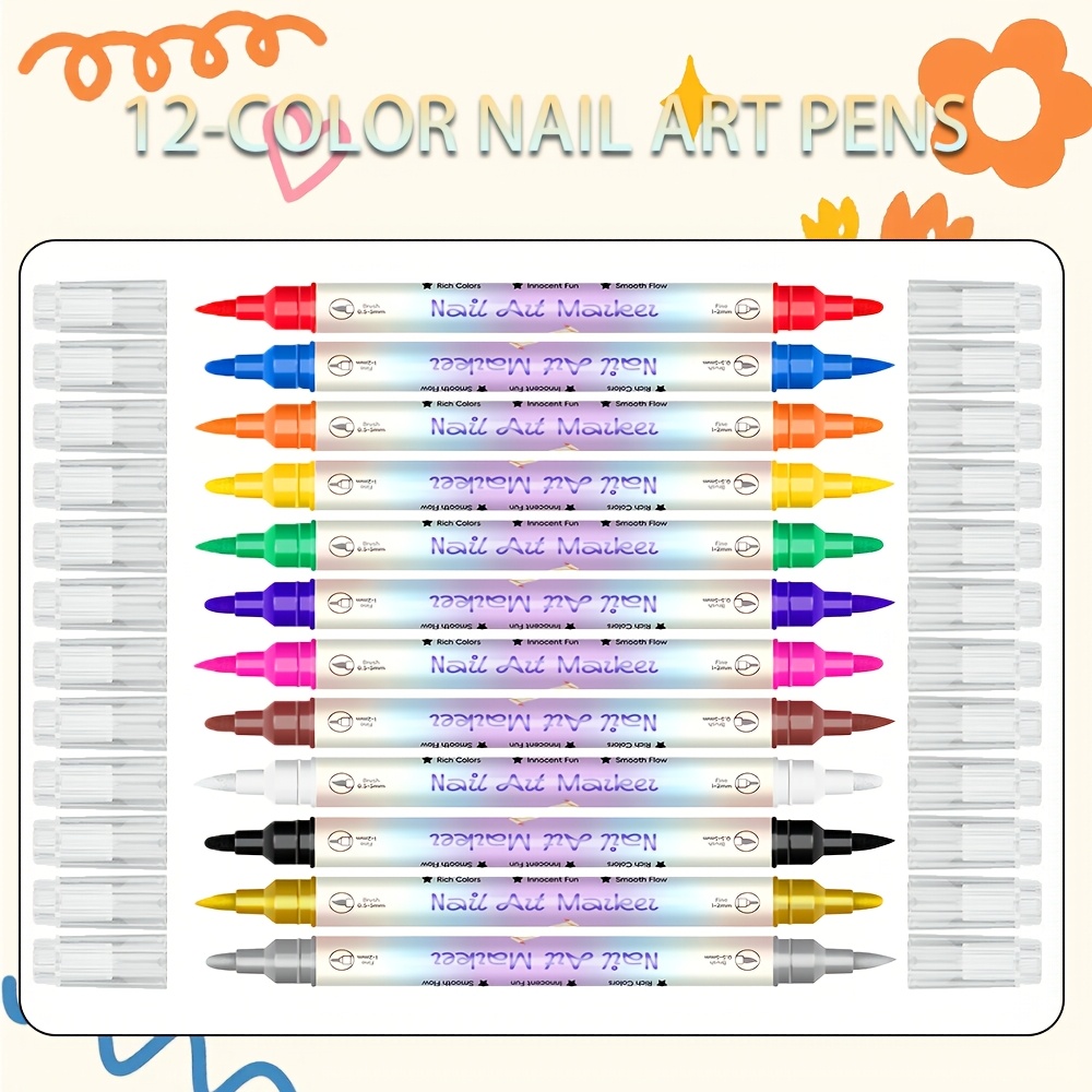 12色ネイルアートペンセット 24種類のステンシル 両端ネイ - Illustration Marker Set のレビューと価格