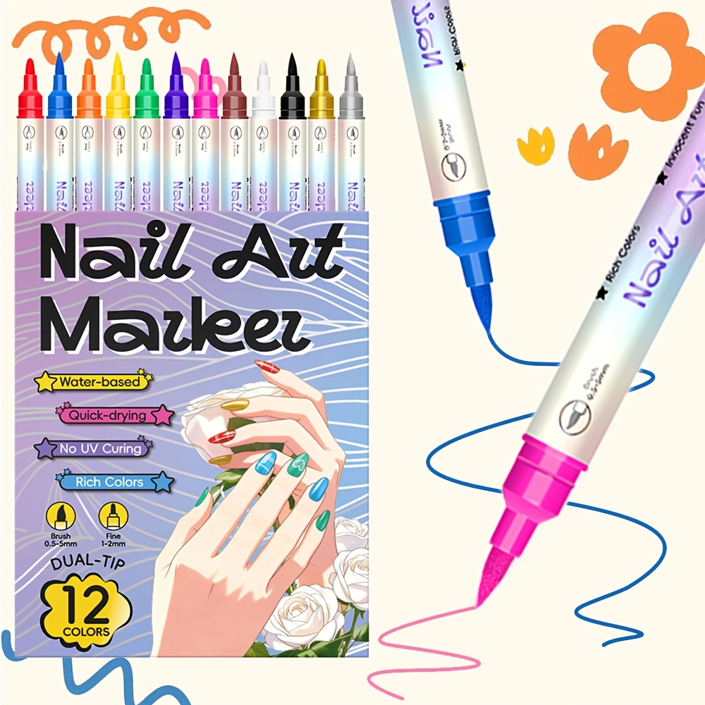 12色ネイルアートペンセット 24種類のステンシル 両端ネイ - Illustration Marker Set のレビューと価格