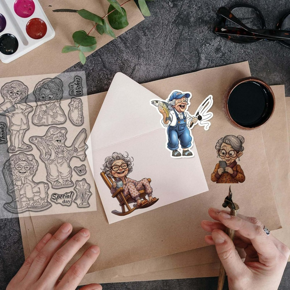 笑顔の老婦人クリアスタンプ スクラップブッキング用 釣り祖母 - Rubber Stamp Blank のレビューと価格