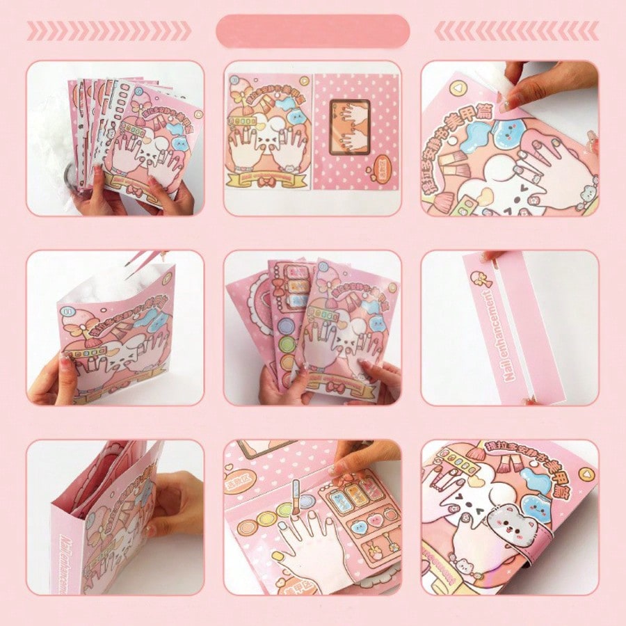 ピンクの子供用DIYネイルサロン 静かなカットステッカーブッ - Art Craft For 3 Year Old のレビューと価格