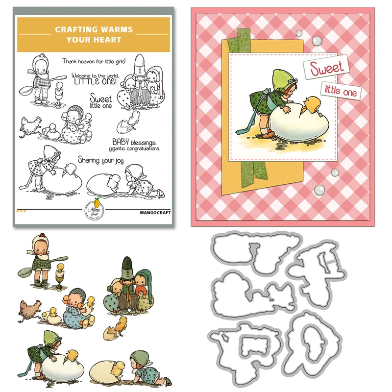 かわいい赤ちゃん子供と卵ひよこカッティングダイクリアスタンプ - Rubber Stamp Blank のレビューと価格